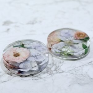 Round Coasters with Wedding Bouquet Flowers