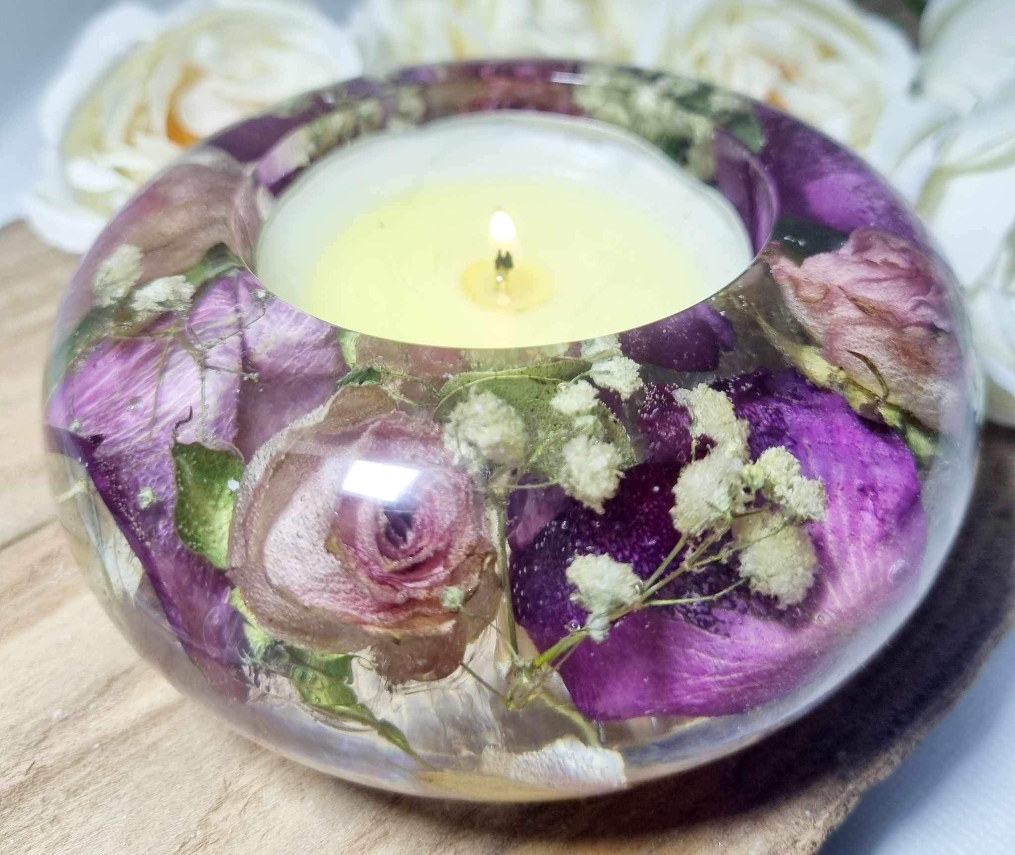 Resin Floral Tealight Holder