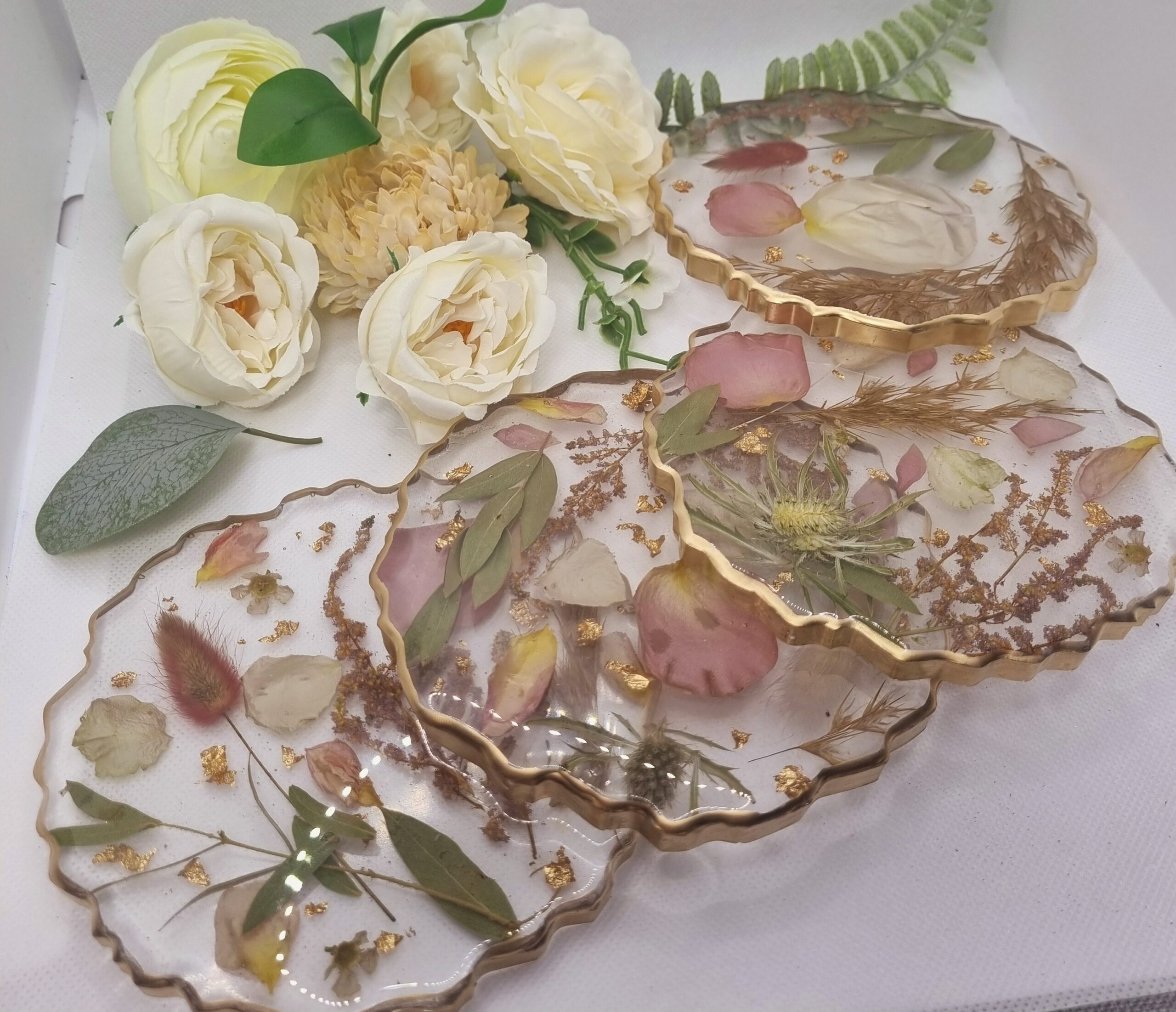 Resin Coasters made with wedding flowers