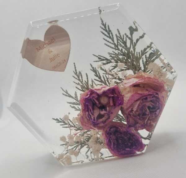 Small Hexagon Resin keepsake | Flower Preservation