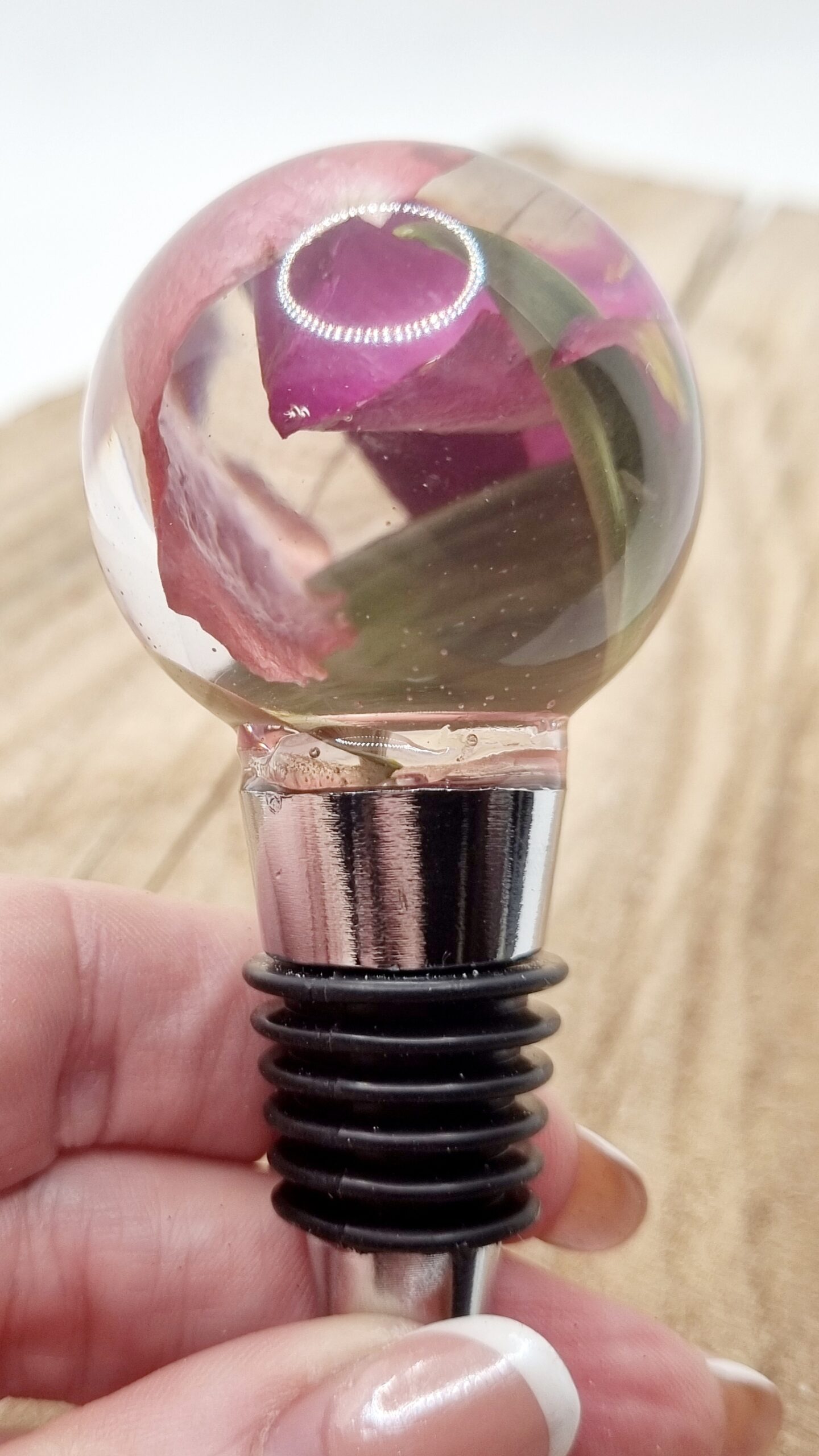 Custom Resin Bottle Stopper with Preserved Flowers - Image 3