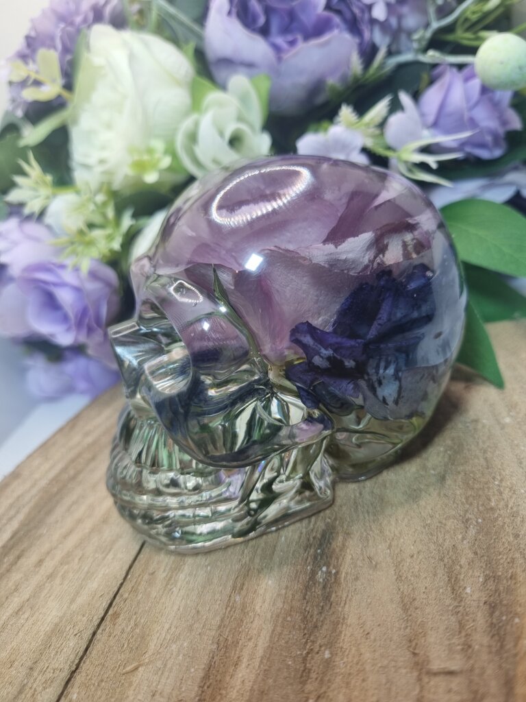Purple and White Resin Skull
