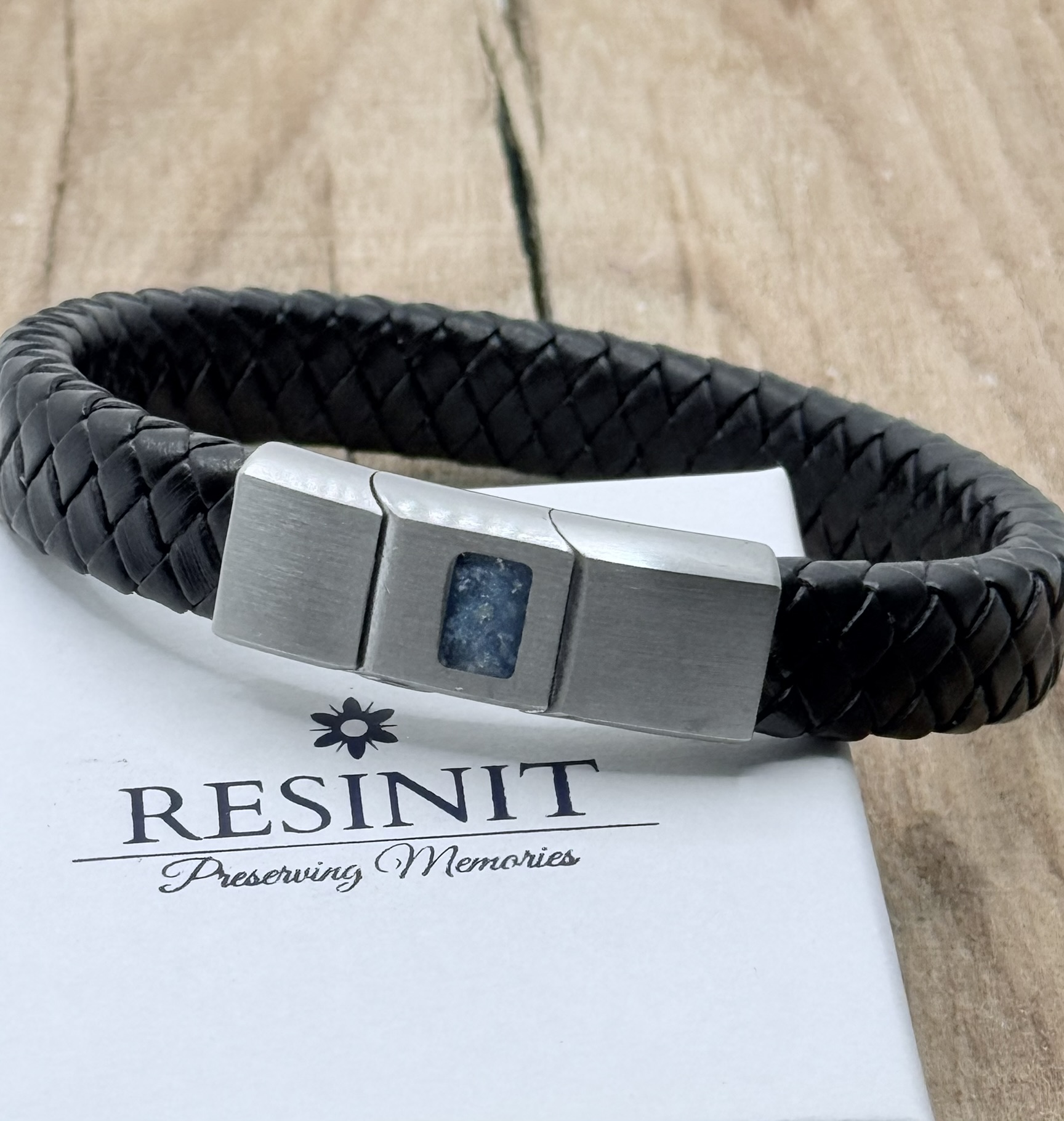 Black Leather Memorial Bracelet