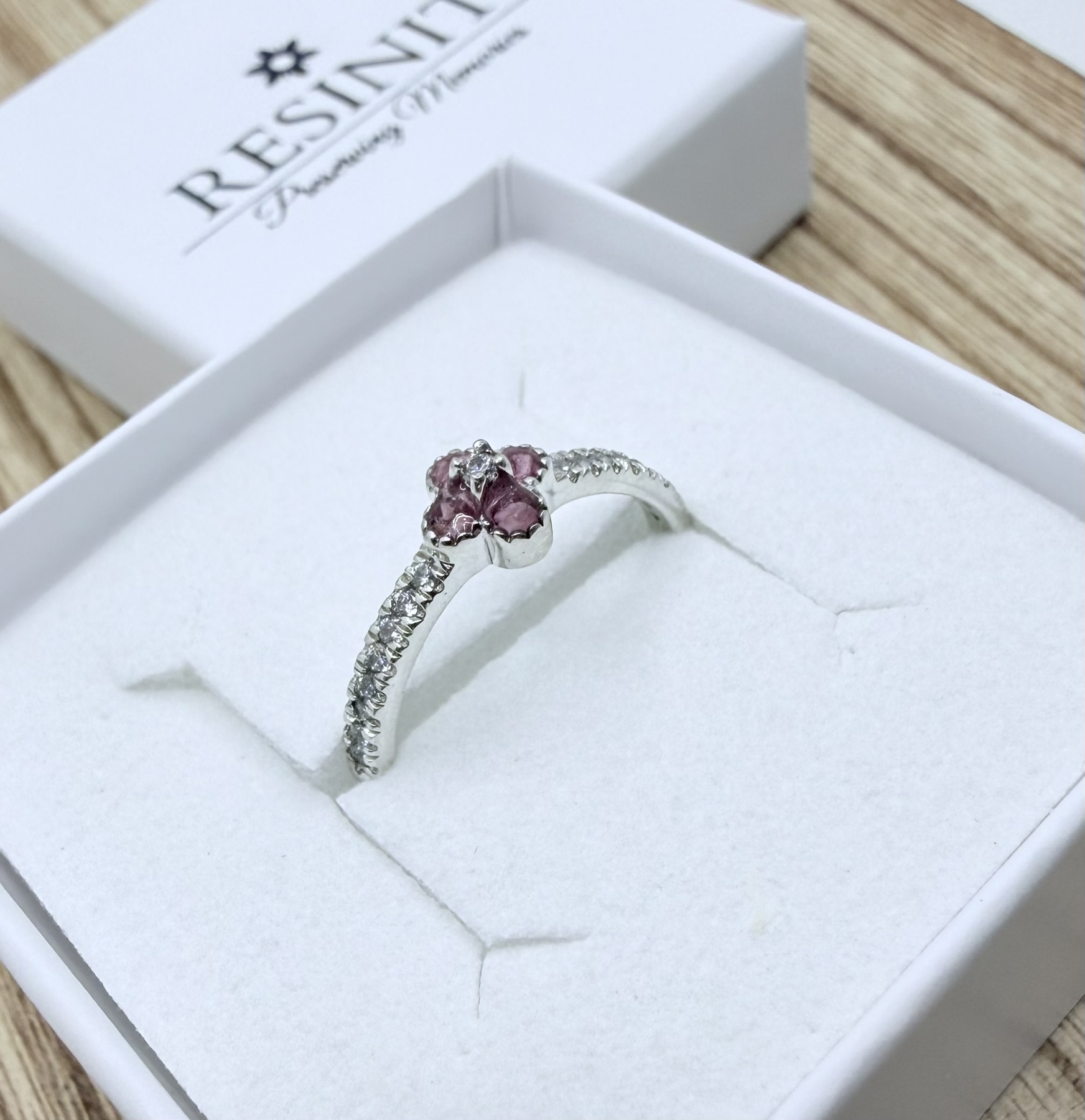 "Jean" - Petite Clover CZ Memorial Ring - Image 4