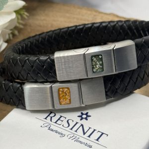 Black Leather Memorial Bracelet
